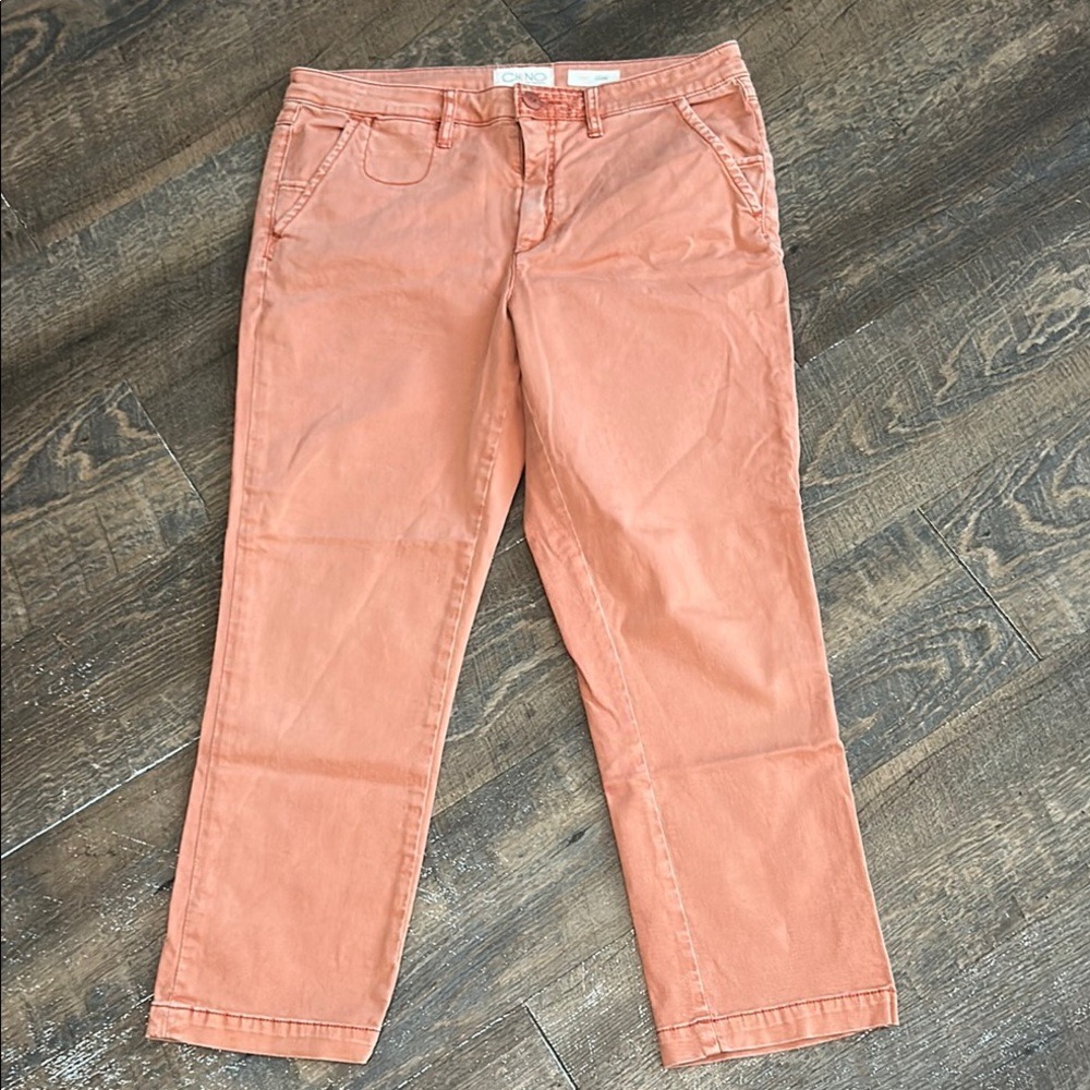 Anthropologie Chino Orange Coral Crop Tapered Pants 28 Slim flat front cotton